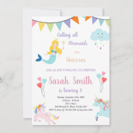 Unicorn en Mermaid Birthday Invitation Kaart