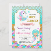 Unicorn en mermaid verjaardagsuitnodiging kaart (Voorkant)