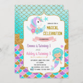 Unicorn en mermaid verjaardagsuitnodiging kaart (Voorkant / Achterkant)