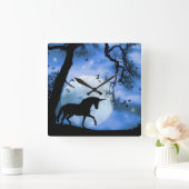 Unicorn en Moon Clock Vierkante Klok (Huis)