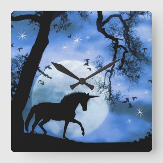 Unicorn en Moon Clock Vierkante Klok (Voorkant)