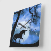 Unicorn en Moon Clock Vierkante Klok (Hoek)
