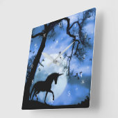 Unicorn en Moon Vierkante Klok (Hoek)