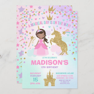 Unicorn en Princess Invitation Magical Birthday Kaart