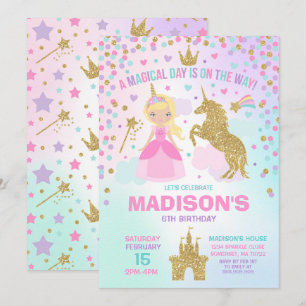 Unicorn en Princess Invitation Magical Birthday Kaart