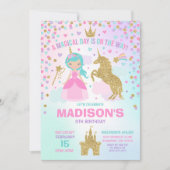Unicorn en Princess Invitation Magical Birthday Kaart (Voorkant)