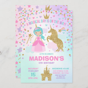Unicorn en Princess Invitation Magical Birthday Kaart