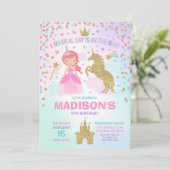 Unicorn en Princess Invitation Magical Birthday Kaart (Staand voorkant)