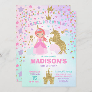 Unicorn en Princess Invitation Magical Birthday Kaart