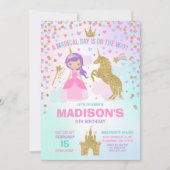 Unicorn en Princess Invitation Magical Birthday Kaart (Voorkant)