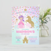 Unicorn en Princess Invitation Magical Birthday Kaart (Staand voorkant)