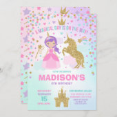Unicorn en Princess Invitation Magical Birthday Kaart (Voorkant / Achterkant)