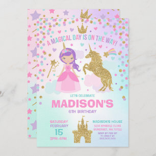 Unicorn en Princess Invitation Magical Birthday Kaart