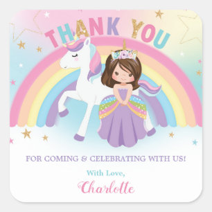 Unicorn en prinses Birthday Dank je wel Vierkante Sticker