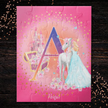 Unicorn en Prinses met Castle Letter A Monogram