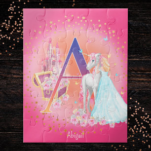 Unicorn en Prinses met Castle Letter A Monogram Legpuzzel