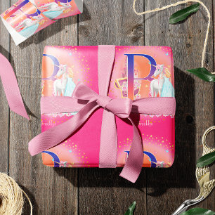 Unicorn en prinses met Castle Letter B Monogram Cadeaupapier