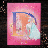 Unicorn en Prinses met Castle Letter D Monogram Legpuzzel