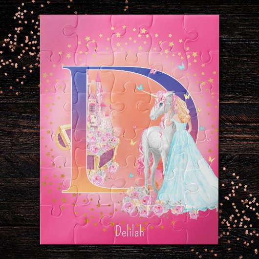 Unicorn en Prinses met Castle Letter D Monogram Legpuzzel