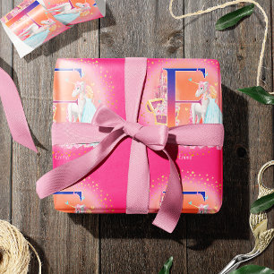 Unicorn en Prinses met Castle Letter E Monogram Cadeaupapier