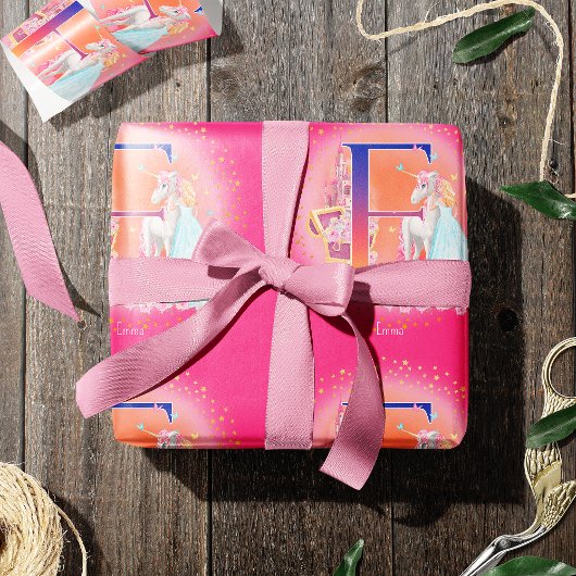Unicorn en Prinses met Castle Letter E Monogram Cadeaupapier