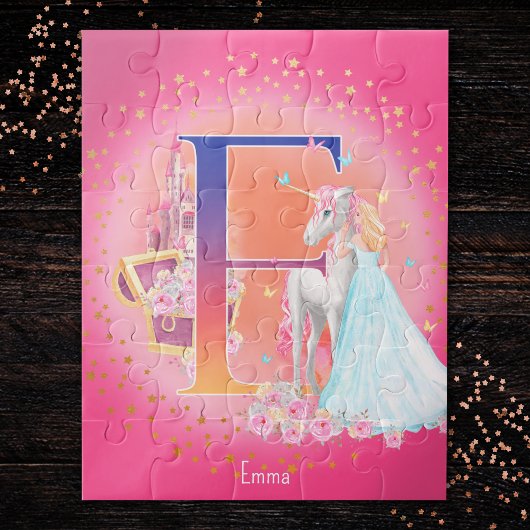 Unicorn en Prinses met Castle Letter E Monogram Legpuzzel