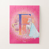 Unicorn en prinses met Castle Letter F Monogram Legpuzzel (Verticaal)