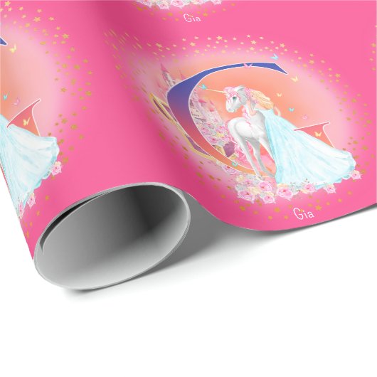 Unicorn en Prinses met Castle Letter G Monogram Cadeaupapier (Rol Hoek)