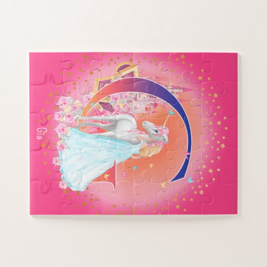 Unicorn en Prinses met Castle Letter G Monogram Legpuzzel (Horizontaal)