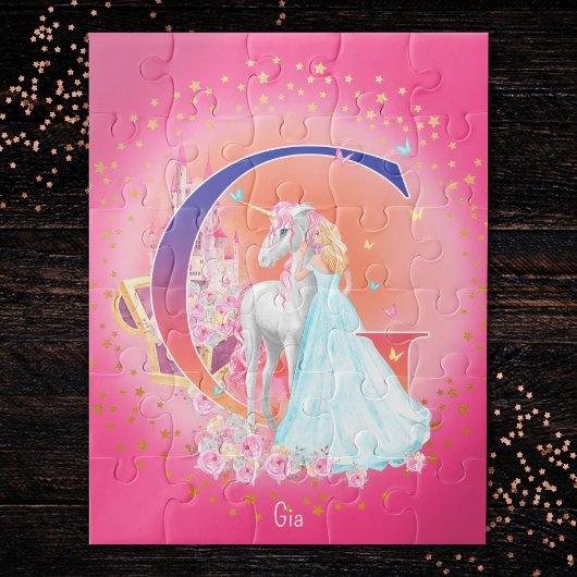 Unicorn en Prinses met Castle Letter G Monogram Legpuzzel