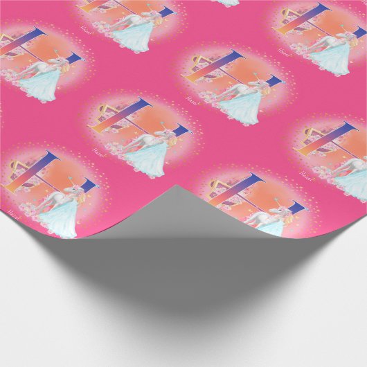 Unicorn en prinses met Castle Letter H Monogram Cadeaupapier (Hoek)