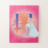 Unicorn en prinses met Castle Letter H Monogram Legpuzzel (Verticaal)
