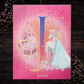 Unicorn en Prinses met Castle Letter J Monogram Legpuzzel