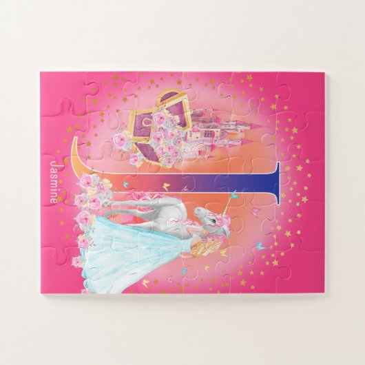 Unicorn en Prinses met Castle Letter J Monogram Legpuzzel (Horizontaal)
