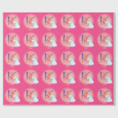 Unicorn en Prinses met Castle Letter K Monogram Cadeaupapier (Vlak)