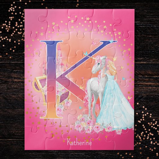 Unicorn en Prinses met Castle Letter K Monogram Legpuzzel