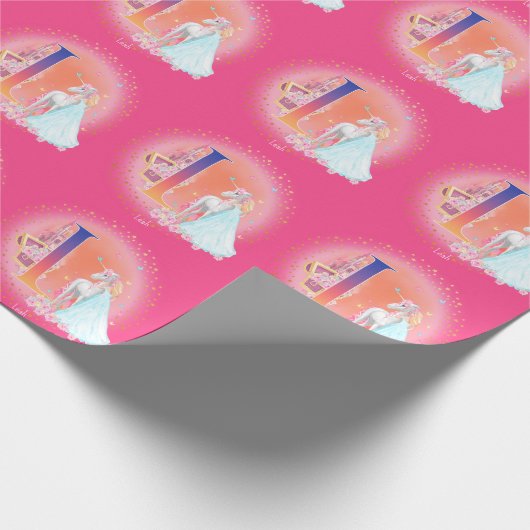 Unicorn en prinses met Castle Letter L Monogram Cadeaupapier (Hoek)