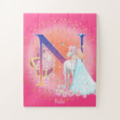 Unicorn en prinses met Castle Letter N Monogram Legpuzzel (Verticaal)