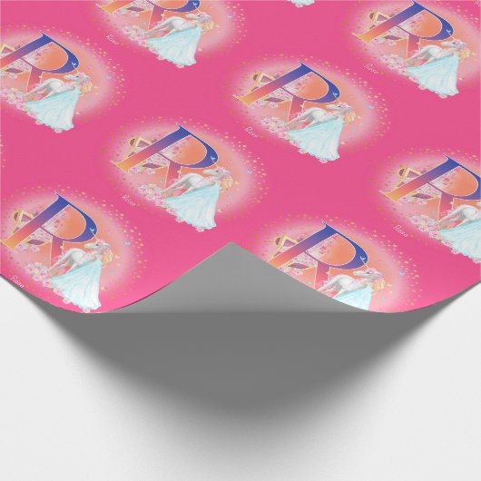 Unicorn en prinses met Castle Letter R Monogram Cadeaupapier (Hoek)