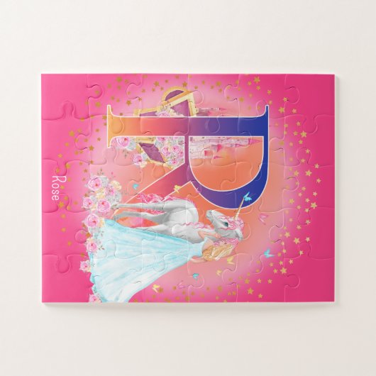 Unicorn en prinses met Castle Letter R Monogram Legpuzzel (Horizontaal)