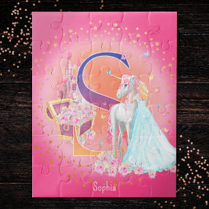 Unicorn en Prinses met Castle Letter S Monogram Legpuzzel