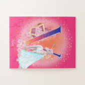 Unicorn en prinses met Castle Letter V Monogram Legpuzzel (Horizontaal)