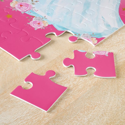 Unicorn en Prinses met Castle Letter W Monogram Legpuzzel (Zijkant)