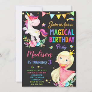 Unicorn en Prinses verjaardagsuitnodiging Kaart