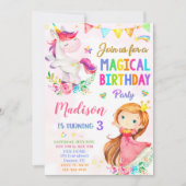 Unicorn en Prinses verjaardagsuitnodiging Kaart (Voorkant)