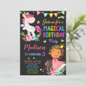 Unicorn en Prinses verjaardagsuitnodiging Kaart (Staand voorkant)