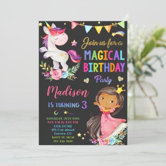 Unicorn en Prinses verjaardagsuitnodiging Kaart (Staand voorkant)