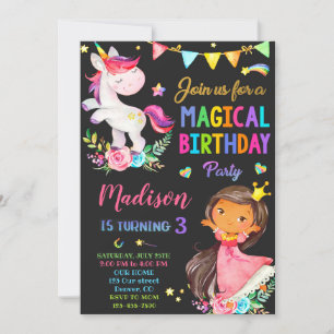 Unicorn en Prinses verjaardagsuitnodiging Kaart