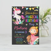 Unicorn en Prinses verjaardagsuitnodiging Kaart (Staand voorkant)