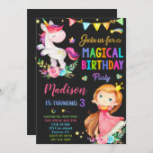 Unicorn en Prinses verjaardagsuitnodiging Kaart (Voorkant / Achterkant)